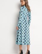 by swan Rochie Albastră Maxi cu curea legată și cu model geometric Annalea
