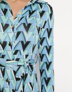 by swan Rochie Albastră Maxi cu curea legată și cu model geometric Annalea