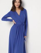 by swan Rochie Albastră Petrecută cu Vâscoză Legată în Talie Drestalia