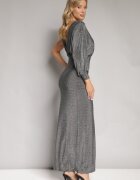 by swan Rochie Argintie Strălucitoare Asimetrică Maxi cu Slit și Decolteu petrecut Aknasa