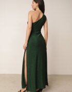 by swan Rochie Asimetrică Verde Maxi cu fusta evazată și decupaj cu sclipici Acaisa