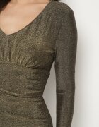 by swan Rochie Aurie Mulată cu Viscoză cu încrețitură în talie și Fir Metalic Temivina