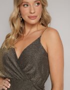by swan Rochie Aurie Strălucitoare Asimetrică Maxi cu Fentă și Decolteu Petrecut Aknasa
