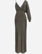 by swan Rochie Aurie Strălucitoare Asimetrică Maxi cu Fentă și Decolteu Petrecut Aknasa