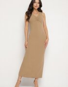 by swan Rochie Bej Cambrată din Vâscoză Ornată cu Drapaje Siloria