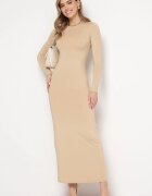 by swan Rochie Bej Cambrată Maxi cu Mâneci Lungi Ovira