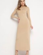 by swan Rochie Bej Cambrată Maxi cu Mâneci Lungi Ovira