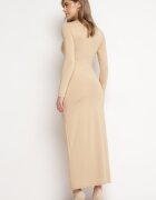 by swan Rochie Bej Cambrată Maxi cu Mâneci Lungi Ovira
