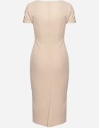 by swan Rochie Bej Cintrata Cocktail cu Vâscoză și Șliț la Spate Castorea