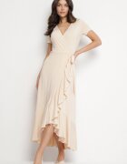 by swan Rochie Bej cu Cureaua Plic Decorată cu Volane Wleffia
