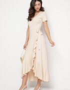 by swan Rochie Bej cu Cureaua Plic Decorată cu Volane Wleffia