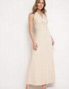 by swan Rochie Bej deschis Cloș Fără Mâneci din Vâscoză Decorată cu Drapaje Folenissa