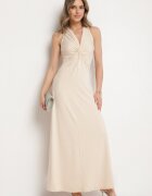 by swan Rochie Bej deschis Cloș Fără Mâneci din Vâscoză Decorată cu Drapaje Folenissa