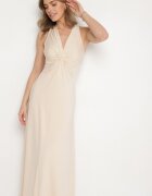 by swan Rochie Bej deschis Cloș Fără Mâneci din Vâscoză Decorată cu Drapaje Folenissa