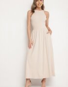 by swan Rochie bej deschis din bumbac evazată fără mâneci cu buzunare Efrinara