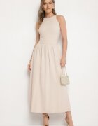 by swan Rochie bej deschis din bumbac evazată fără mâneci cu buzunare Efrinara