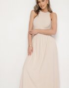 by swan Rochie bej deschis din bumbac evazată fără mâneci cu buzunare Efrinara