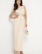 by swan Rochie bej deschis din viscoză decorată cu decupaje și aplicație metalică Odivaria