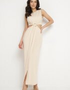 by swan Rochie bej deschis din viscoză decorată cu decupaje și aplicație metalică Odivaria