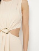 by swan Rochie bej deschis din viscoză decorată cu decupaje și aplicație metalică Odivaria