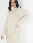 by swan Rochie bej din lână oversize cu guler înalt Heire