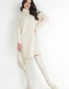 by swan Rochie bej din lână oversize cu guler înalt Heire
