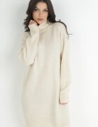 by swan Rochie bej din lână oversize cu guler înalt Heire