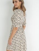 by swan Rochie bej evazată cu mâneci bufante cu model geometric Avory