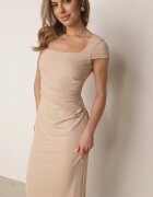 by swan Rochie Bej Midi cu Decolteu Pătrat Revinane