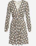 by swan Rochie Bej și Neagră Mini cu Model Geometric cu Elastic în Talie Viotta