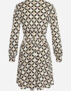 by swan Rochie Bej și Neagră Mini cu Model Geometric cu Elastic în Talie Viotta
