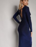 by swan Rochie bleumarin ajustată midi cu fir metalic și spate descoperit Niorve