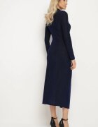 by swan Rochie Bleumarin Cambrată din Viscoză Ornată cu Drapaj și Fentă Laterală Lilindra