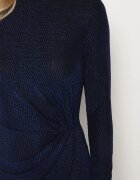 by swan Rochie Bleumarin Cambrată din Viscoză Ornată cu Drapaj și Fentă Laterală Lilindra