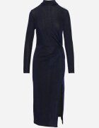 by swan Rochie Bleumarin Cambrată din Viscoză Ornată cu Drapaj și Fentă Laterală Lilindra
