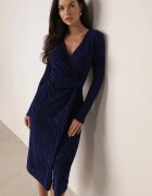 by swan Rochie Bleumarin Tip plic Midi cu Fir Metalic Biklla