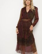 by swan Rochie Bordeaux Strălucitoare cu Volane și Elastic în Talie Limite