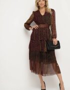 by swan Rochie Bordeaux Strălucitoare cu Volane și Elastic în Talie Limite