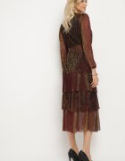 by swan Rochie Bordeaux Strălucitoare cu Volane și Elastic în Talie Limite