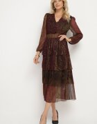 by swan Rochie Bordeaux Strălucitoare cu Volane și Elastic în Talie Limite