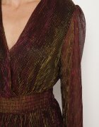 by swan Rochie Bordeaux Strălucitoare cu Volane și Elastic în Talie Limite