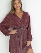 by swan Rochie Bordo Plisată cu Curea și Efect Metalic Nihie