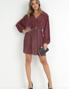 by swan Rochie Bordo Plisată cu Curea și Efect Metalic Nihie