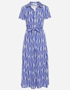 by swan Rochie Cămașă Albastră cu Imprimeu Geometric încheiată cu nasturi cu Centură din Material Thilea