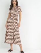by swan Rochie cămașă Bej-Bordeaux Maxi cu curea de material Rainora