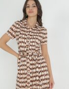 by swan Rochie cămașă Bej-Bordeaux Maxi cu curea de material Rainora