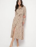 by swan Rochie cămașă Bej cu viscoză cu curea și motiv geometric Erislevia.