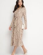 by swan Rochie cămașă Bej cu viscoză cu curea și motiv geometric Erislevia.