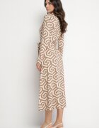 by swan Rochie cămașă Bej cu viscoză cu curea și motiv geometric Erislevia.