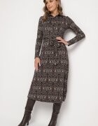 by swan Rochie Cămașă Maro-Bej Decorată cu Model Ornamental Mesilie